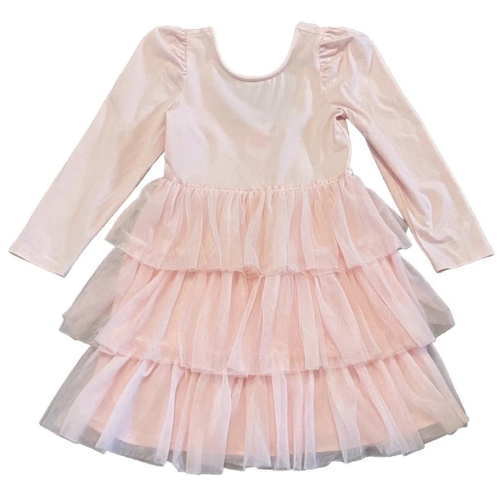 Janie and Jack Girls Size 6 Tired Ballet Dress Pink Tulle Dance Long Sleeve Tutu